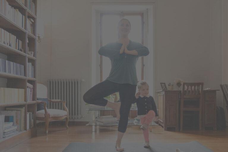 mother and child doing yoga together, parenting on pot