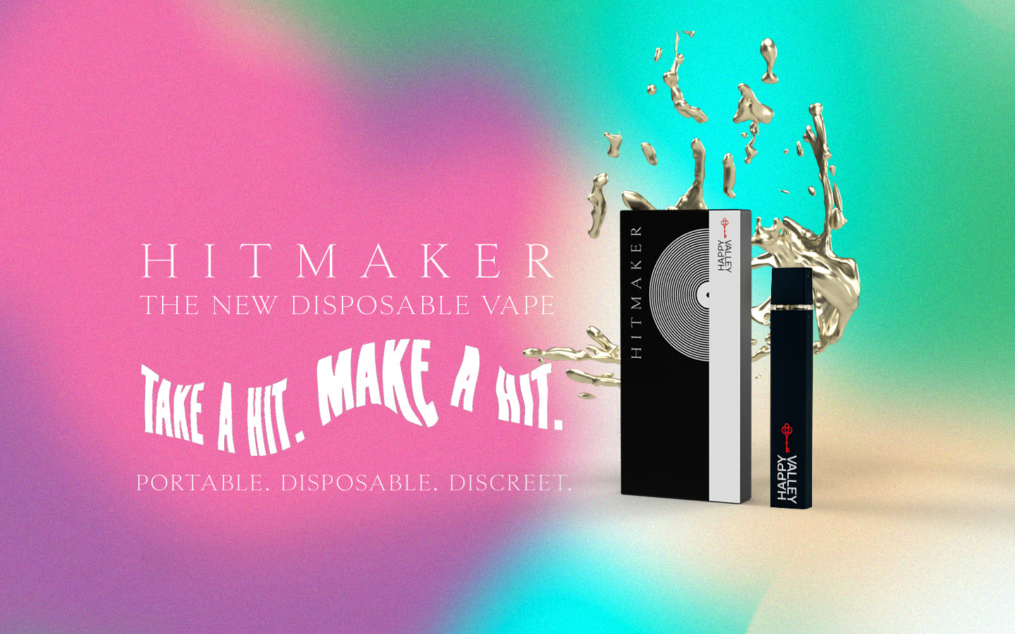 Hitmaker, the new disposable vape. Take a hit. Make a hit. Portable, disposable, discrete.